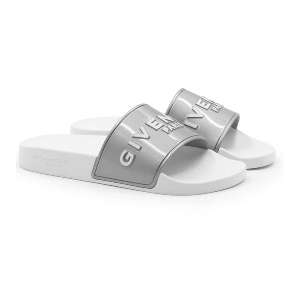 Givenchy Women's Metallic Logo Pool Slide Sandals White